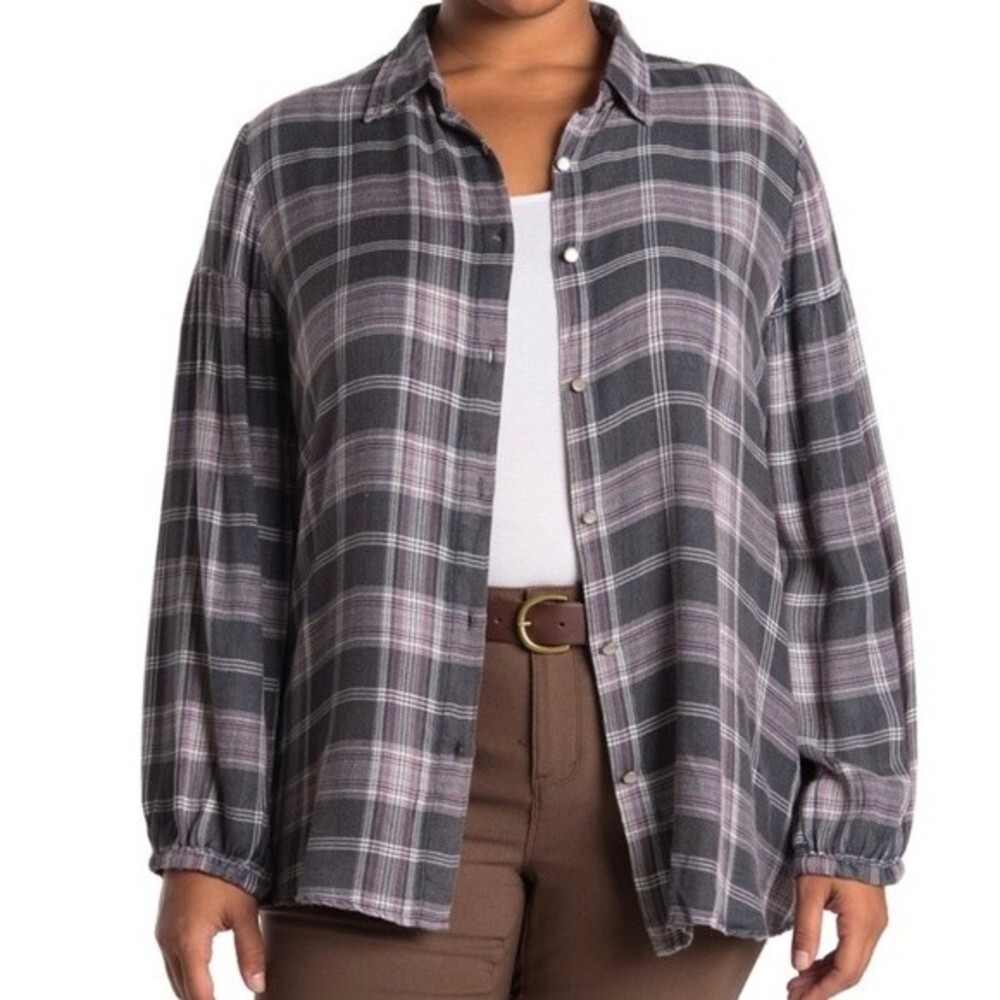 Sky And Sand Plaid Button Down Shirt 1X NWT